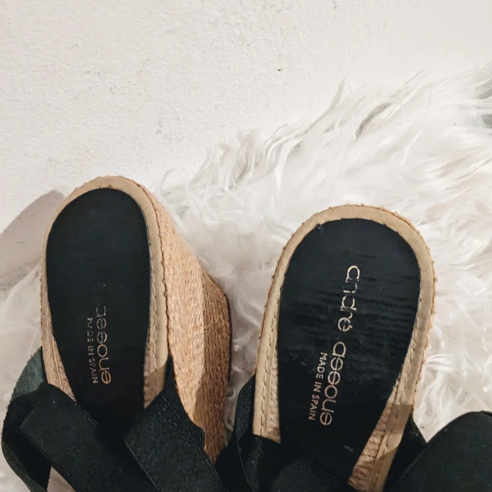 Black Strappy Bandage Espadrilles Wedges Sandals 7.5